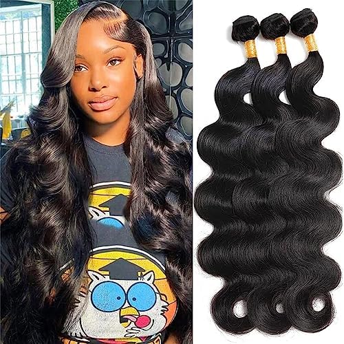 Cirvty 12A Human Hair Bundles Brazilian Body Wave Hair Bundles 20 22 24 Inch 100% Unprocessed Virgin Weave 3 Bundles Human Hair Body Wave Natural Black