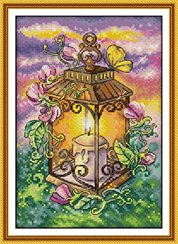 Image of CaptainCrafts New Cross Stitch Kits Embroidery Kit Full Range Pre-Printed and Counted Fabrics Kits for Adults Beginners Home Decor (Stamped 14CT, Summer Lantern)