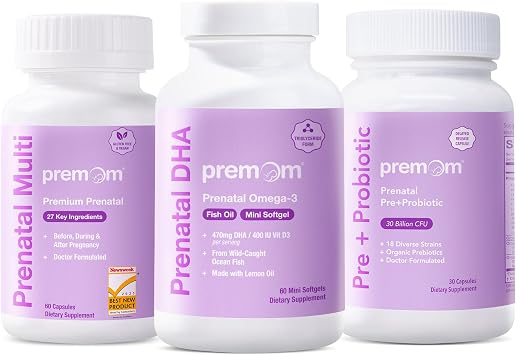 Premom Prenatal Probiotics + Prenatal DHA Fish Oil + Prenatal Formula Vitamin