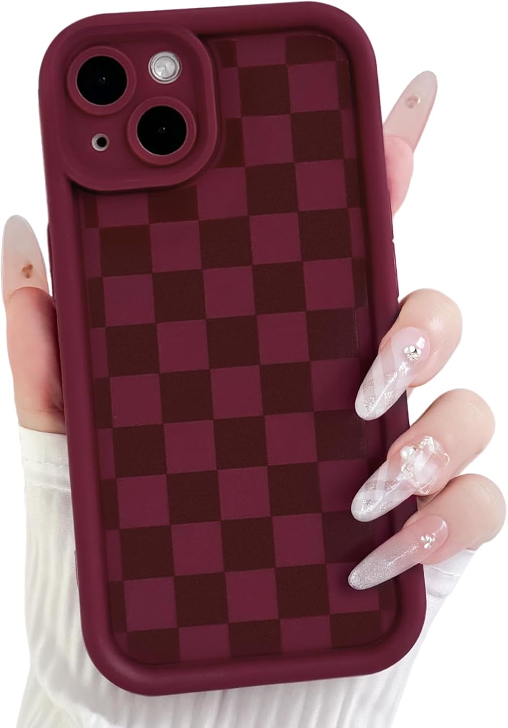 Lovmooful Compatible for iPhone 13 Case Aesthetic Cute Checkerboard Lattice Plaid with Color Design for Girls Women Soft TPU Shockproof Protective Girly for iPhone 13 Case-Wine Red Wine Red iPhone 13