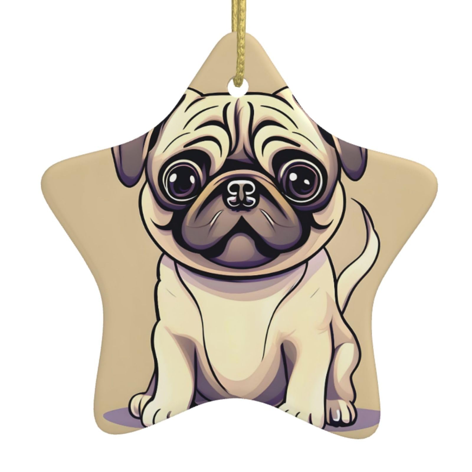 Nbtghga White Funny Cartoon Pug Puppy Dogs Print Christmas Ornaments, Ceramic Hanging Ornament, Round Shape Decorations