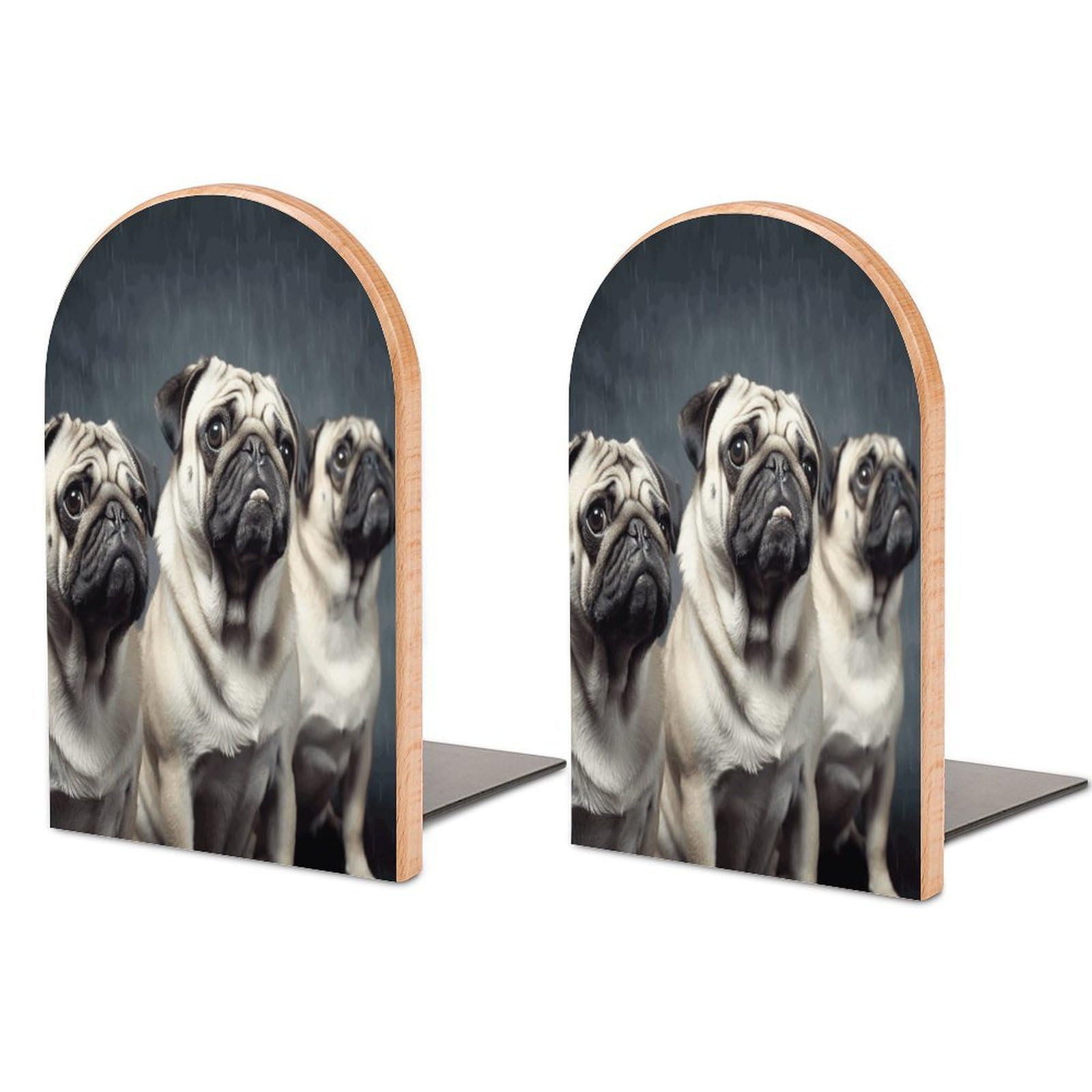 Funny Pug Dog Bookends Modern Bookends for Shelves Fashion Heavy Duty Book Stopper Sturdy Non-Skid Metal Base Wood Book Ends for Library Home Office 1 Pair