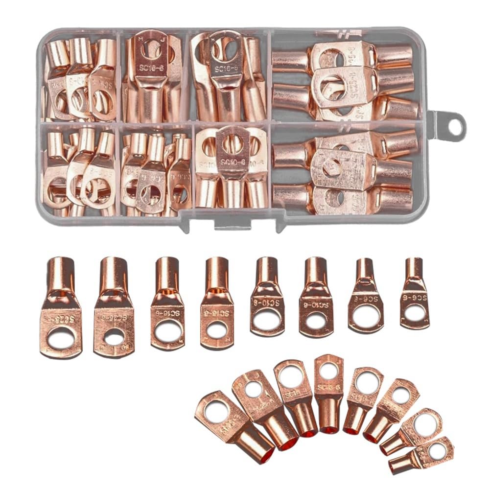 Osmond 70pcs Wire Lug Connector Ring SC6-25 Copper Connectors Bare Cable Electric Crimp Terminal Connector Kit