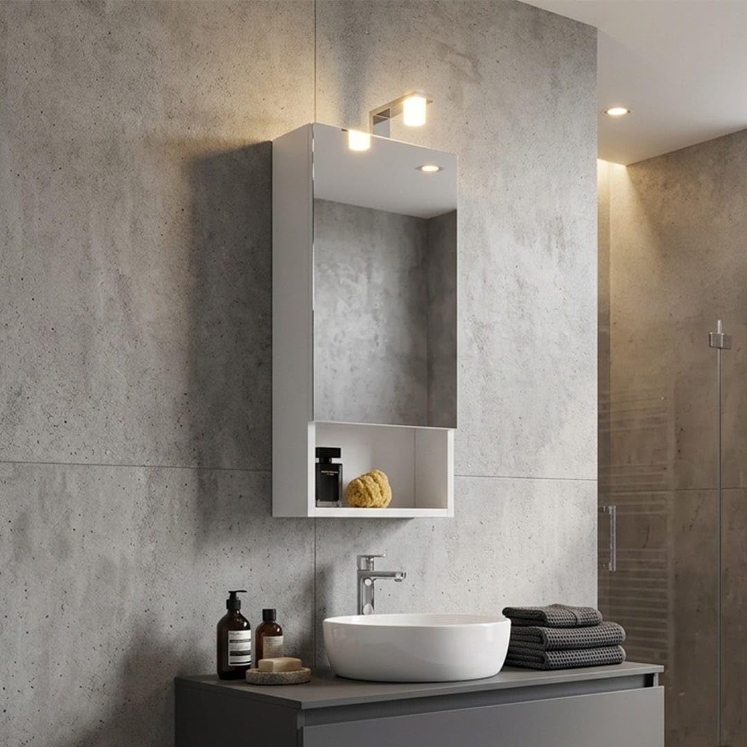 Kiamami Valentina - Specchio Contenitore Bianco Ad Un'anta 30Cm Con Luce