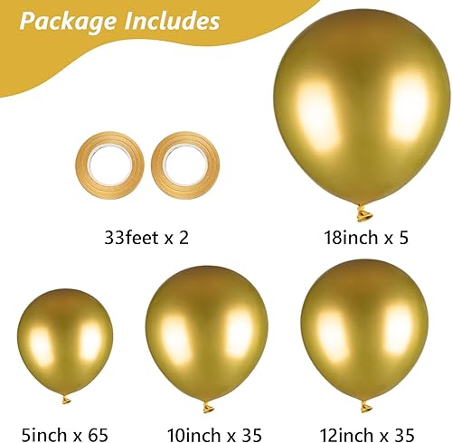 Miniatura 2 de Globos dorados metálicos, 140 globos dorados de 18, 12, 10 y 5 pulgadas, paquete de diferentes tamaños, globos de látex de fiesta para cumpleaños,