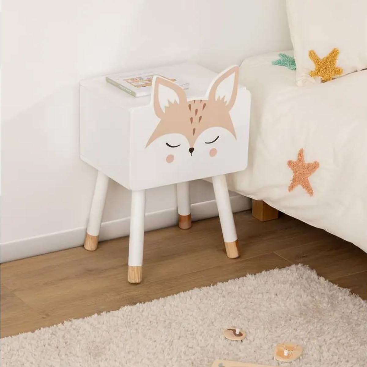 Paris Prix Atmosphera for Kids - Table de Chevet Enfant Renard 53cm Blanc