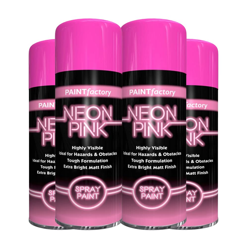 Classic Signature - 4 x Neon Pink Spray Paint 200ML Aerosol Spray Paint Fluorescent Bright Graffiti (Banksey) Matt Finish