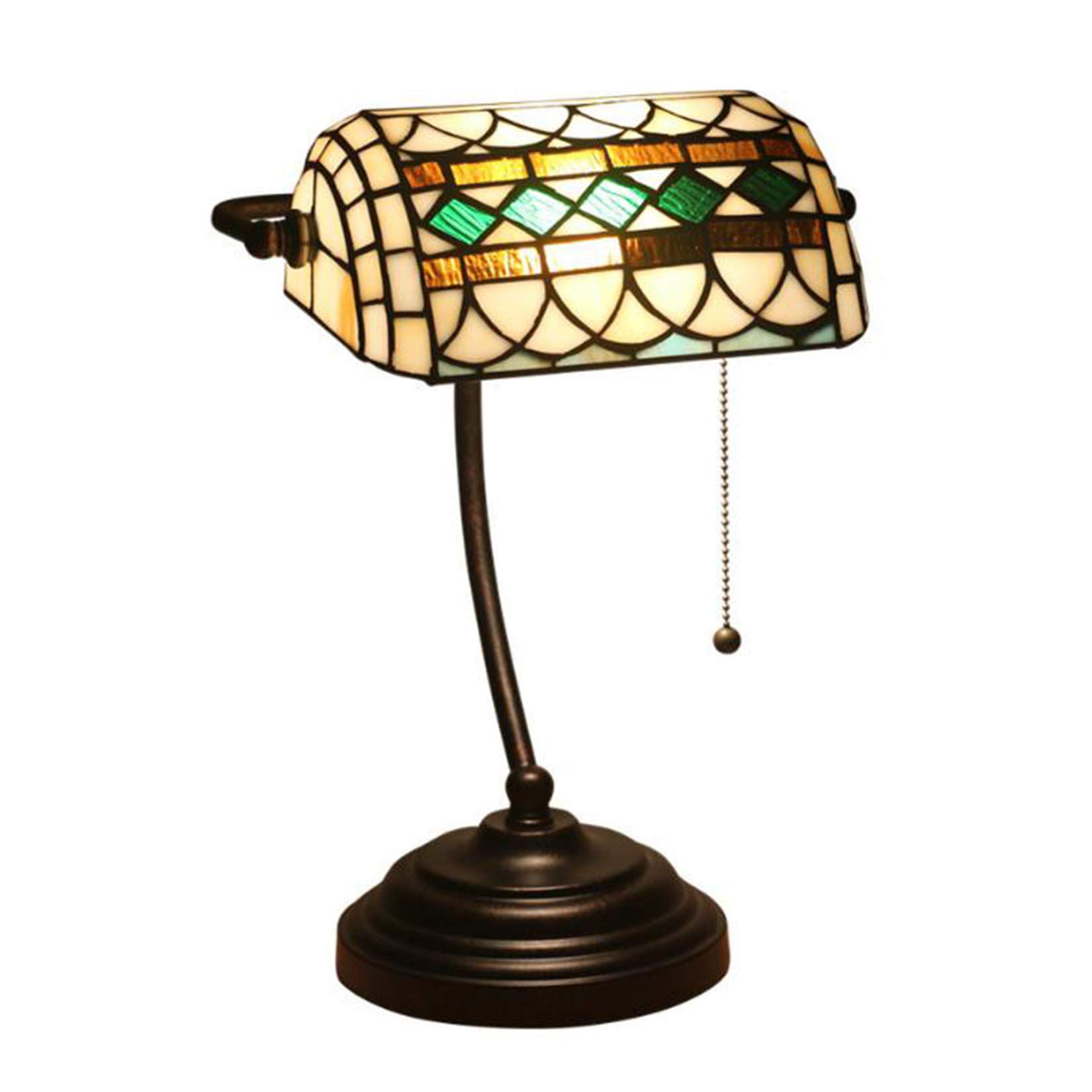 Aiboty Beige,Green Banker Lamp Classic Tiffany Style Stained Glass Table Lamp Green Lampshade Vintage Style Desk Lamps For Reading Working,10"W X 15"H
