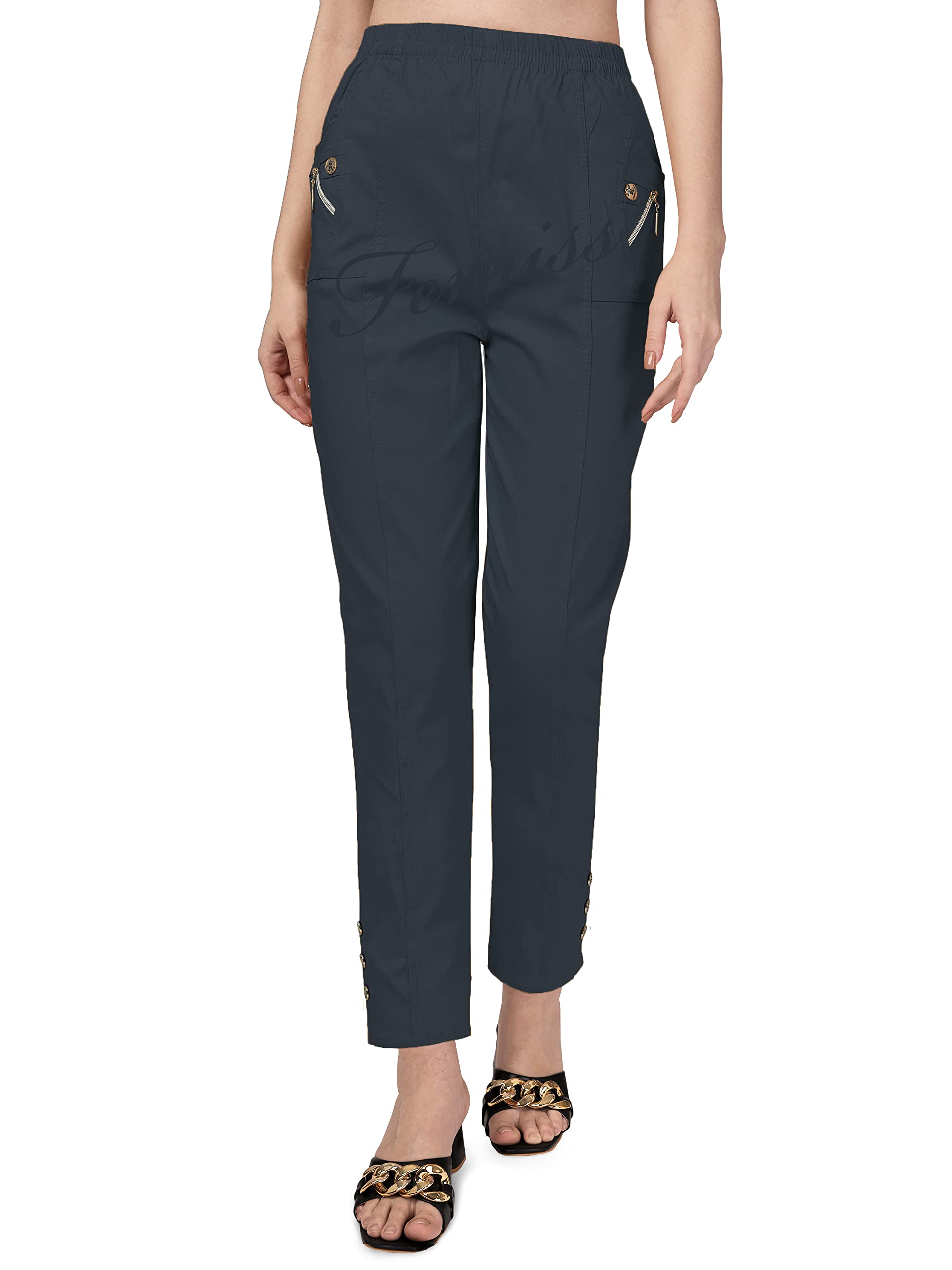 femiss Pantalon élastique taille haute pour femme, coupe décontractée, décontracté, doux, extensible et léger