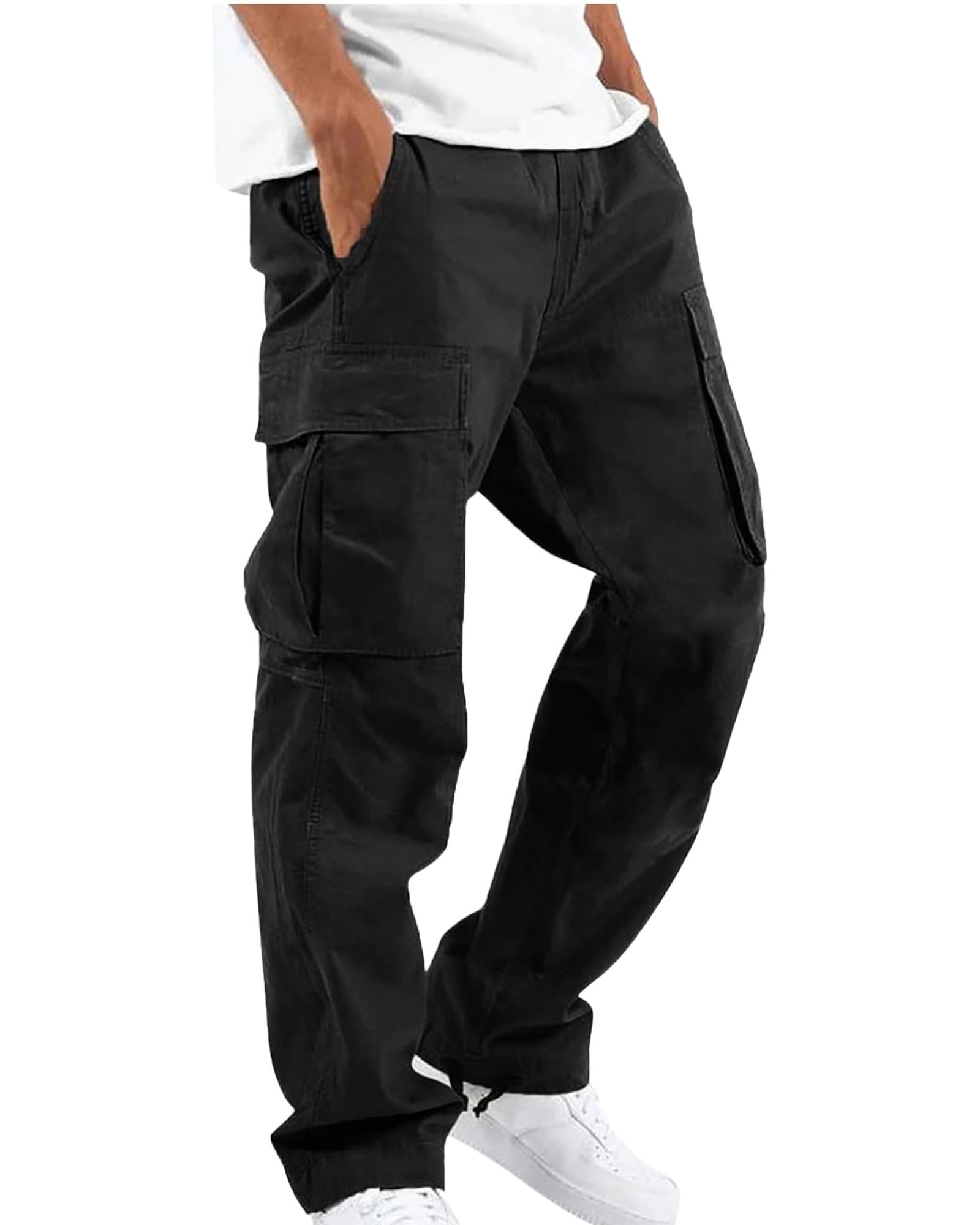 YAOHUOLE Herren Hose Lang Rangerhose Herren Hose Lang Regular Fit mit Taschen Elastischer Bund