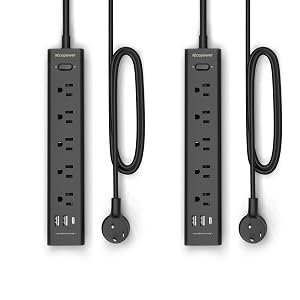 2 Pack Power Strip Surge Protector-5 Widely Spaced Outlets 3 USB Ports 1 USB C Port 1250W 10A