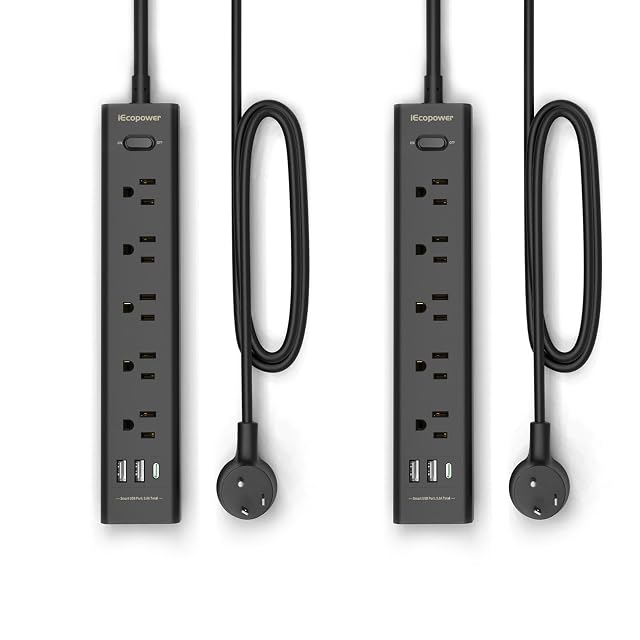 2 Pack Power Strip Surge Protector-5 Widely Spaced Outlets 3 USB Ports 1 USB C Port 1250W 10A