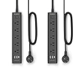 2 Pack Power Strip Surge Protector-5 Widely Spaced Outlets 3 USB Ports(1 USB C Port),1250W/10A with 5Ft Extension Cord, Power Strips with Surge Protection, Wall Mount for Home Office,Black