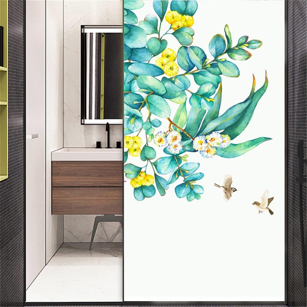 Window Film Privacy Window Film No-Glue Plant Leaves Decorative Glass Covering Static Cling Frosted Window Stickers for Home Decor Decorative Window Film(60x180cm)