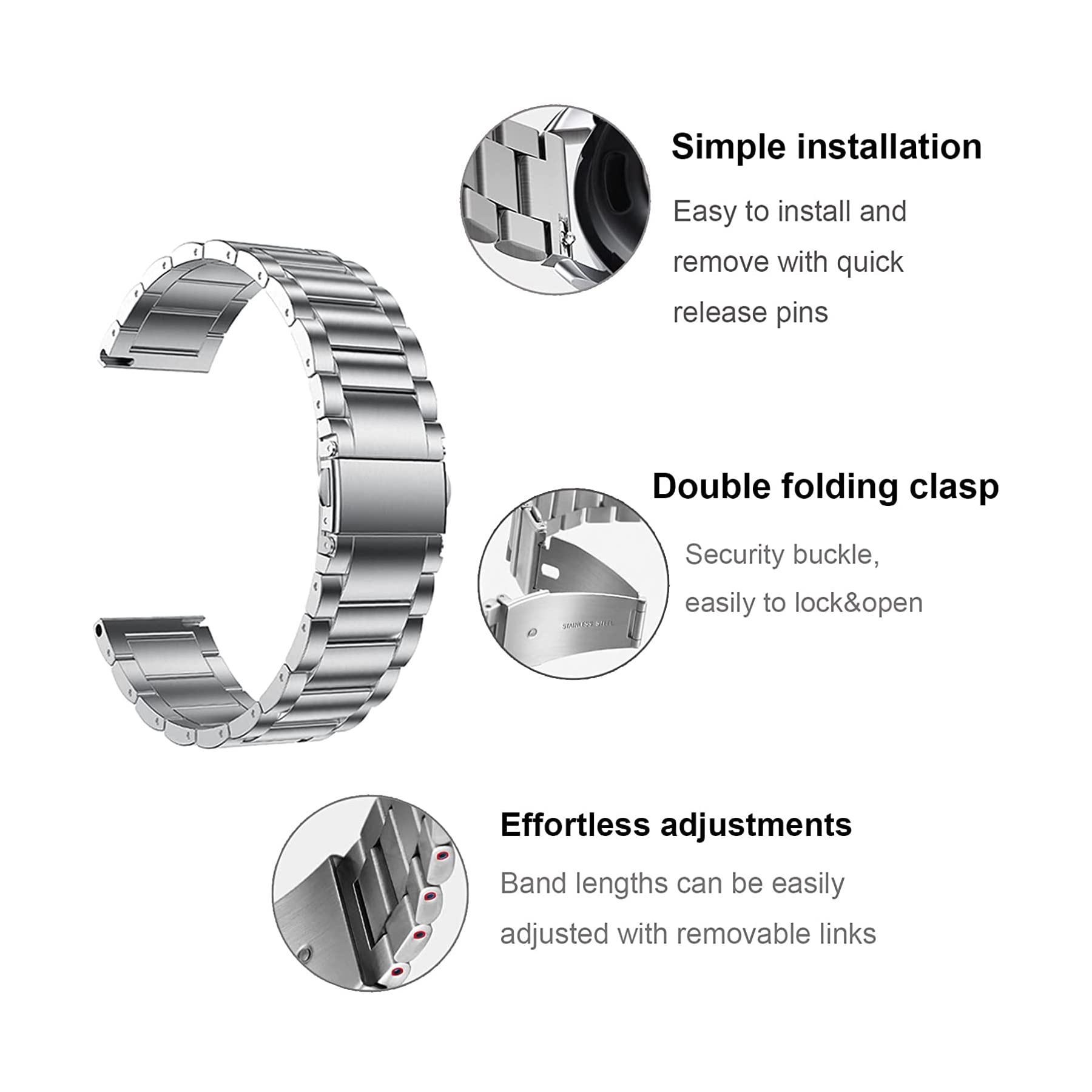 Compatible avec Samsung Galaxy Watch 7 6 5 4 40 mm 44 mm/Classic 47 mm 43 mm/Pro 45 mm, bracelet milanais de 20 mm et métal en acier inoxydable pour homme et femme