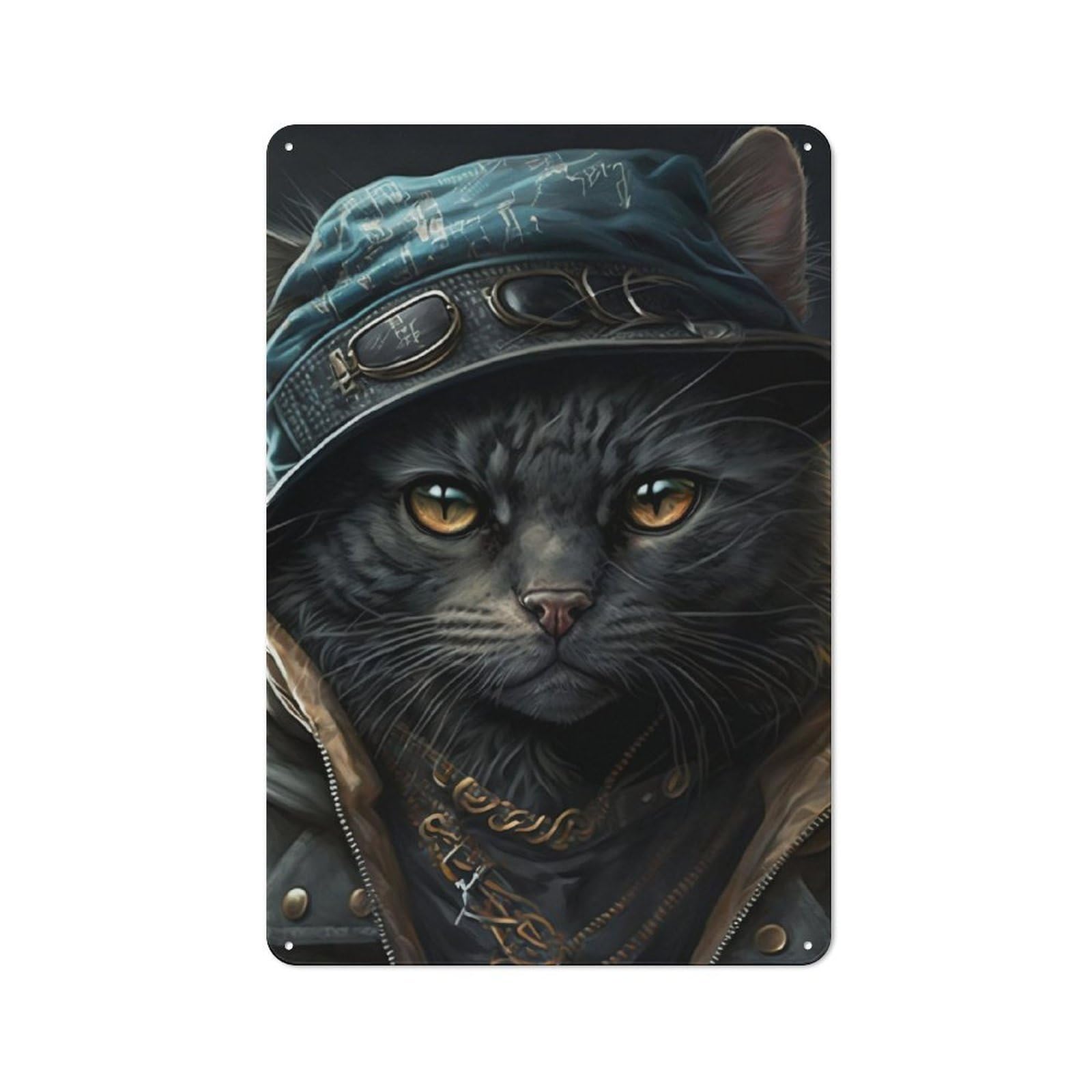 Vintage Tin Sign 30x20cm with Cat Wearing A Hoodie for Guest Room Or Hallway, for Vintage Wall Decor Fans, for Themed Room Decoration
