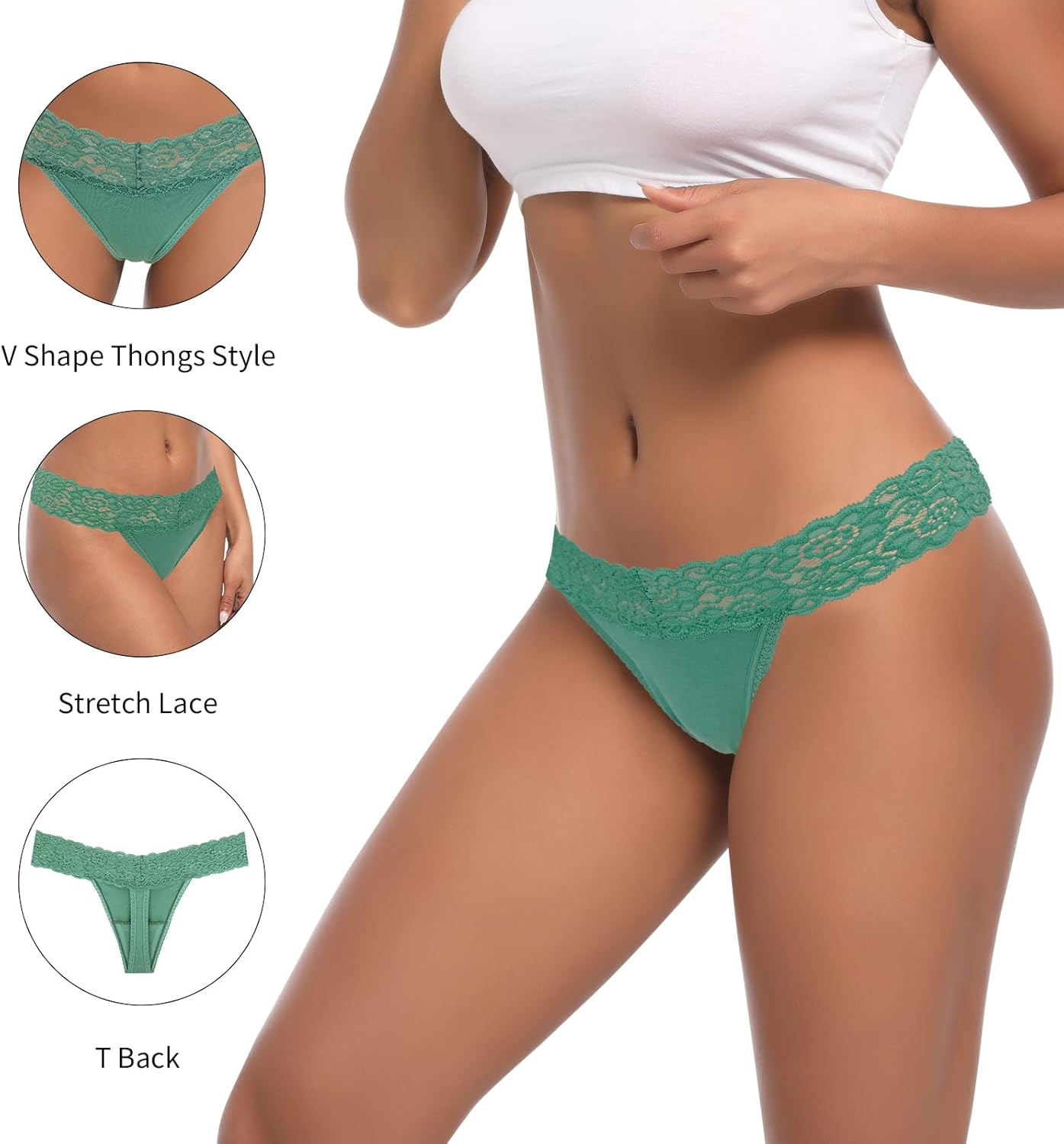 High Waist Cotton Lace Thongs Underwear For Women Plus Size Full Coverage Tummy Control Panties High Rise Multipack - Image 3