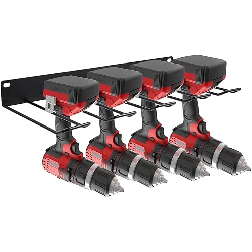 Power Tool Organizer,Heavy-Duty 4 Drill Power Tool Storage 1 Layers Large Capacity Easy to Install Wall Mount Tool Organizer Drill,Power Tool Holder With Screwdriver/Plier Holder