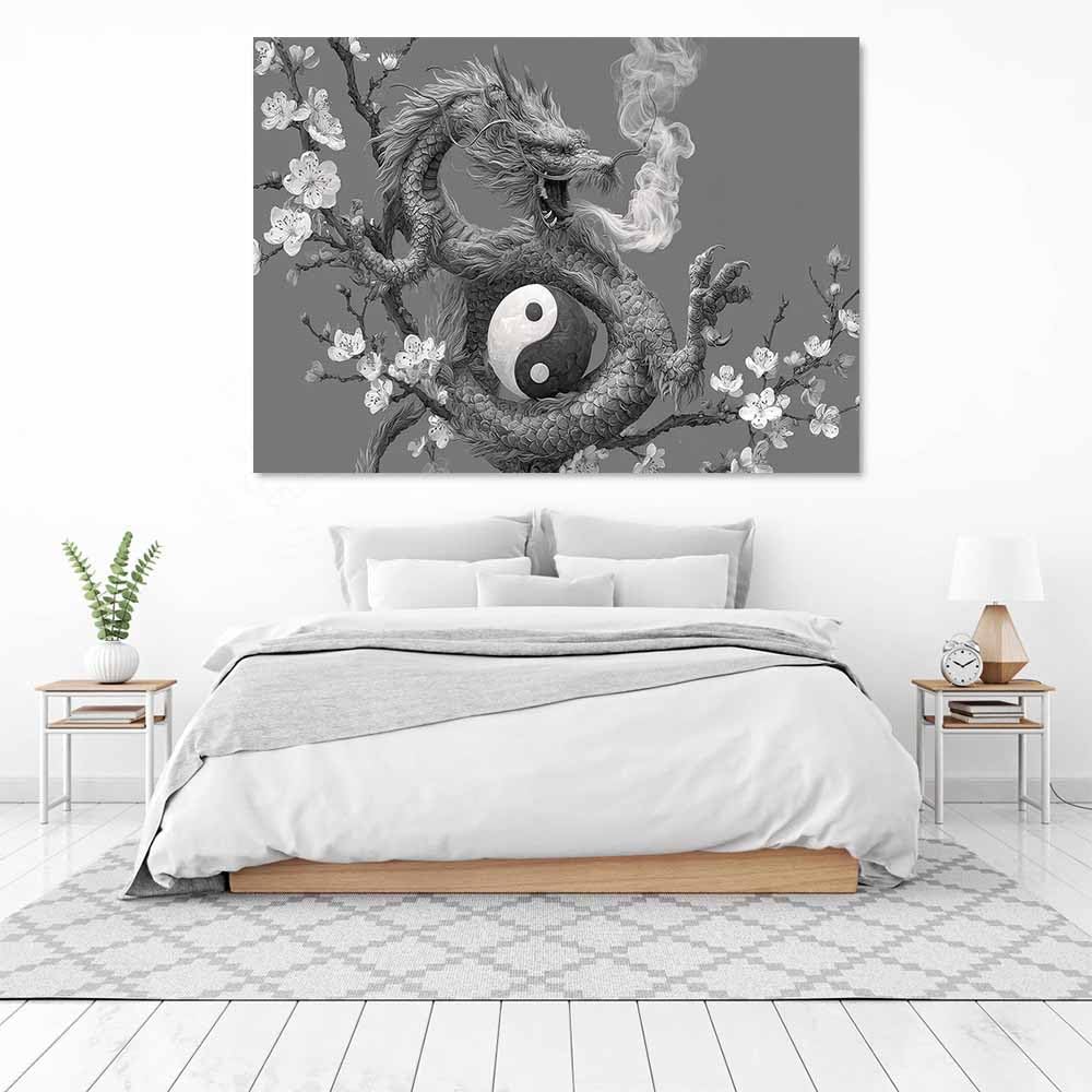 DMZPKZB Czarno-białe dekoracyjne plakaty Tai Chi Wall Art Prints Decor Canvas,nowoczesne obrazy do salonu, do sypialni salonu łazienki(czarno-biały-50x70cm oprawione