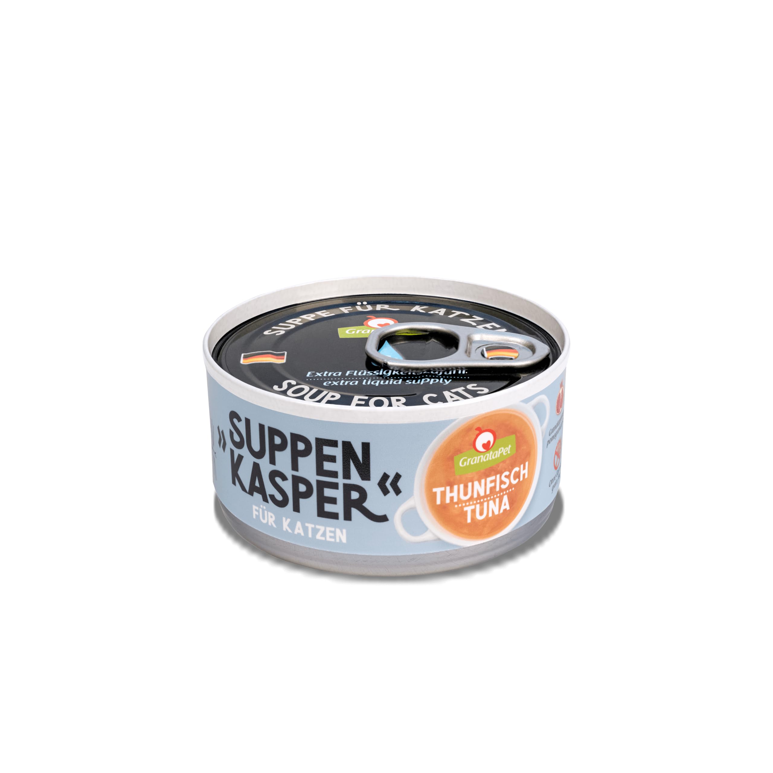 GranataPet Suppenkasper Thunfisch, Snack für Katzen, Suppe gegen den kleinen Hunger, Leckerchen für extra Flüssigkeitszufuhr, Katzenfutter ohne Getreide & ohne Zuckerzusätze, 12 x 70 g