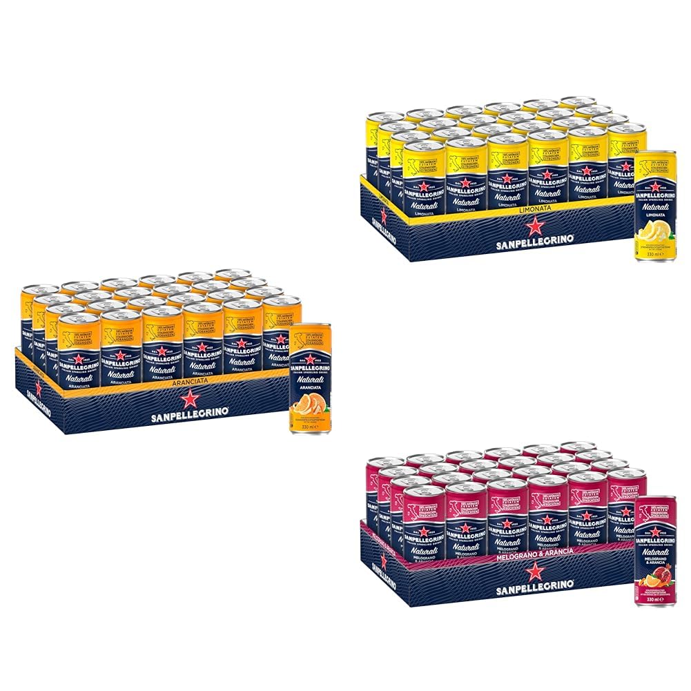 Sanpellegrino Naturali Aranciata Orangen-Limonade mit Orangensaft + Limonata Zitronen-Limonade mit Zitronensaft + Melograno & Arancia Orangen-Granatapfel-Limonade mit Orangensaft und Granatapfelsaft