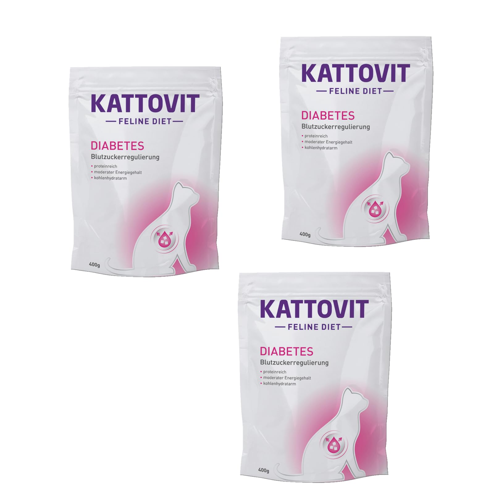 Kattovit Diabete Peso | Confezione Tripla | 3 x 400 g | Cibo secco per gatti | Per supportare la riduzione del sovrappeso