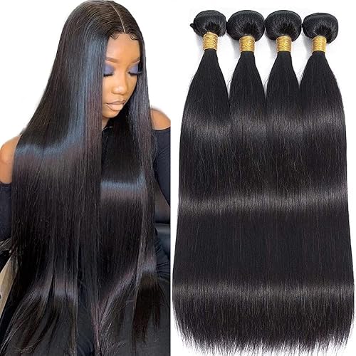 Human Hair Bundles Straight 18 20 22 24 Inch Brazilian Virgin Hair 4 Bundles Human Hair Straight 100% Unprocessed Straight Hair Bundles Weave Bundles Human Hair