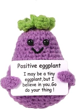 Handmade Emotional Funny Eggplant Gift, Creative Cute Wool Eggplant Doll with Positive Card, Crochet Gifts, Office and Home Decoration for Christmas/Birthdays Gifts1pcs