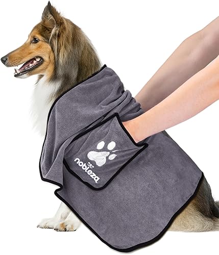 Nobleza Toalla para perro, toallas grandes súper absorbentes para secar perros con bolsillos para las manos, toalla de baño de microfibra suave de