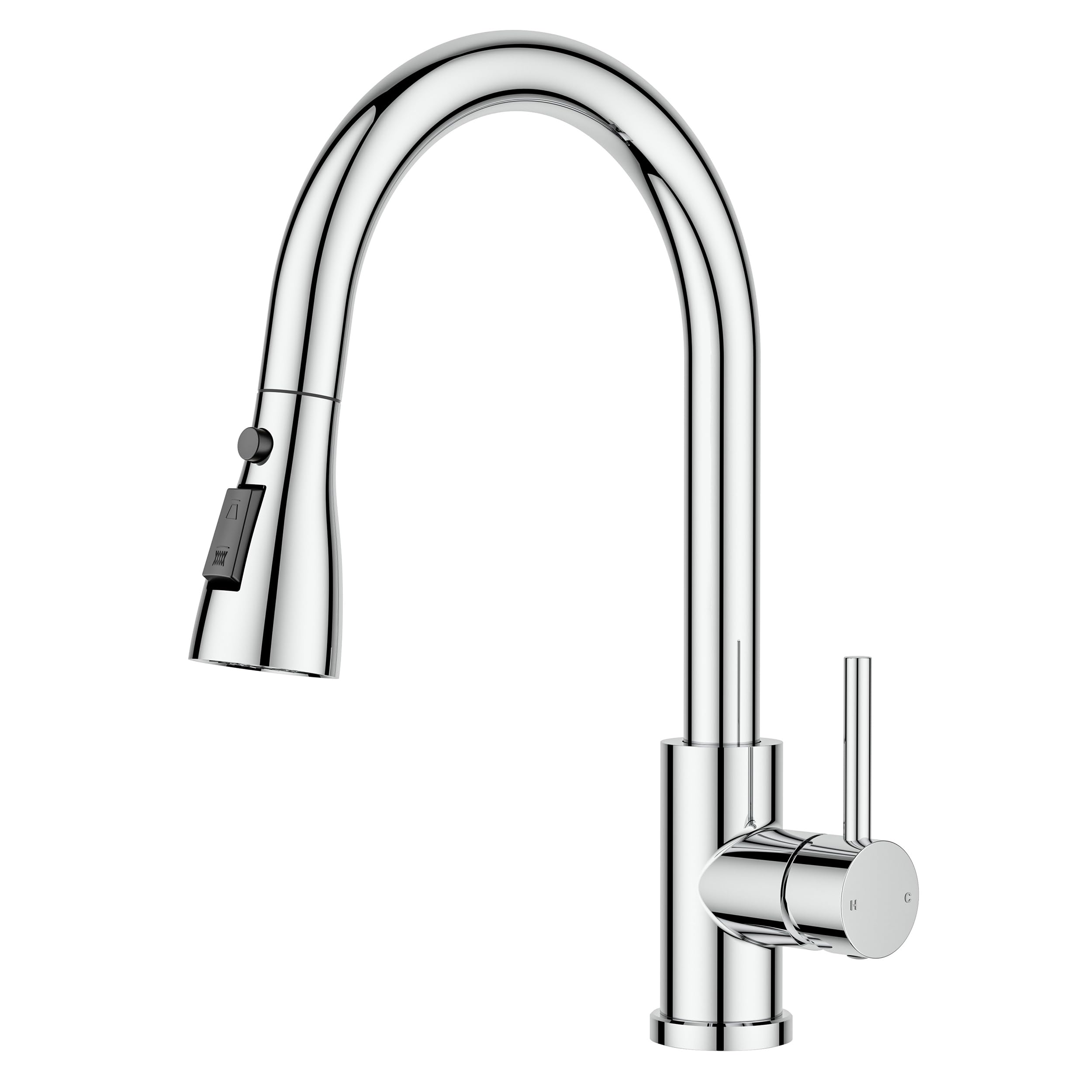 FORIOUS Kitchen Faucet, Mixer Tap with Pull-Out Spray, 360° Swivel Kitchen Sink Faucet with High Arc, 2 Modes, Polished Chrome