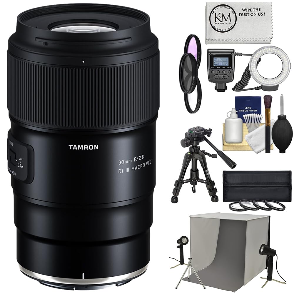 Tamron 90mm f/2.8 Di III VXD Macro Lens | Nikon Z Bundle with Ring Light + Filter Set + Closeup Filter Set + Photo Studio + Cleaning Kit + Tripod + Cleaning Cloth (8 Items)