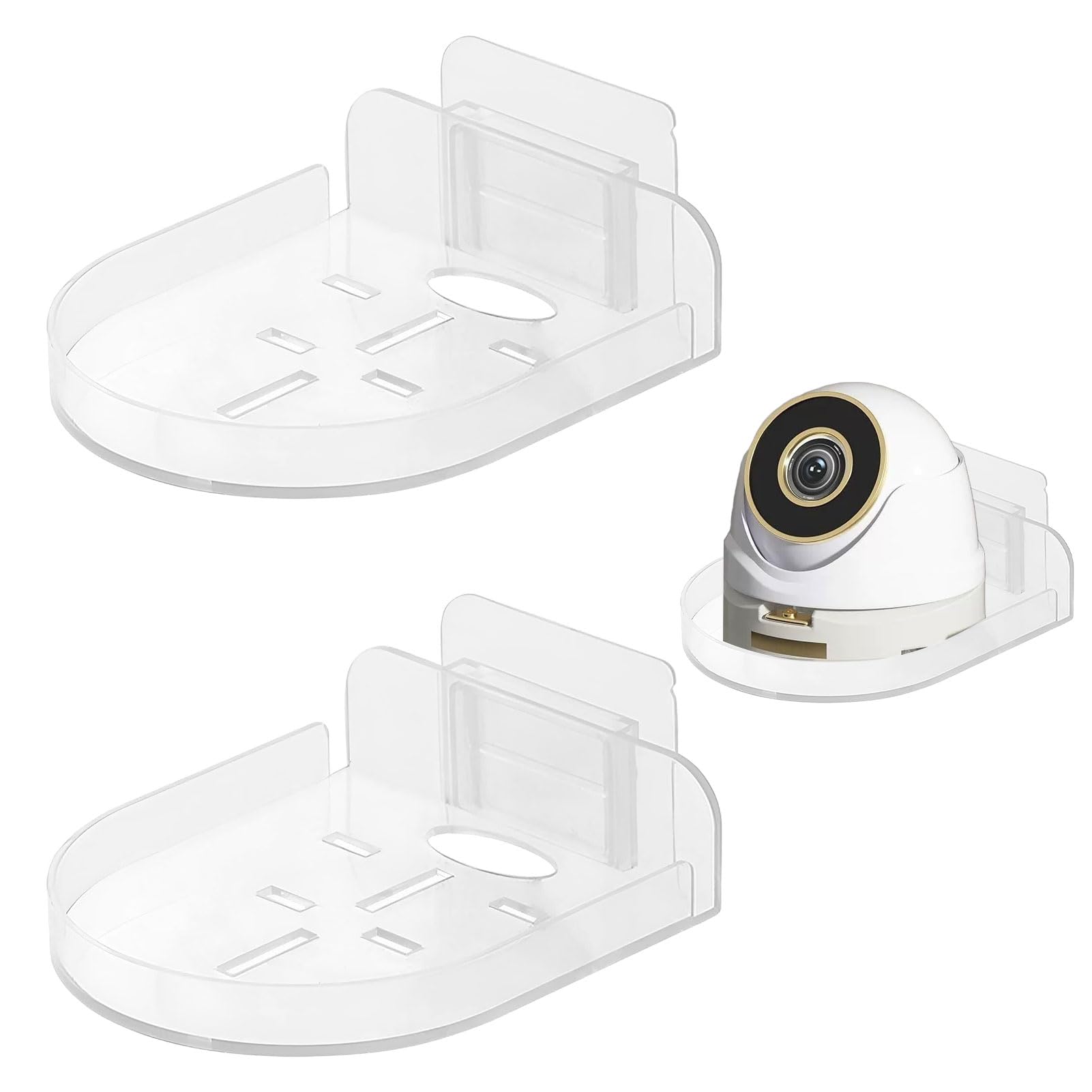 Baby Camera Holder,2PCS Camera Wall Mount,Baby Monitor Wall Mount,Universal Baby Monitor Holder,Indoor Adhesive Security Small Shelf Brackets for Small Items and Security Cameras(Clear)