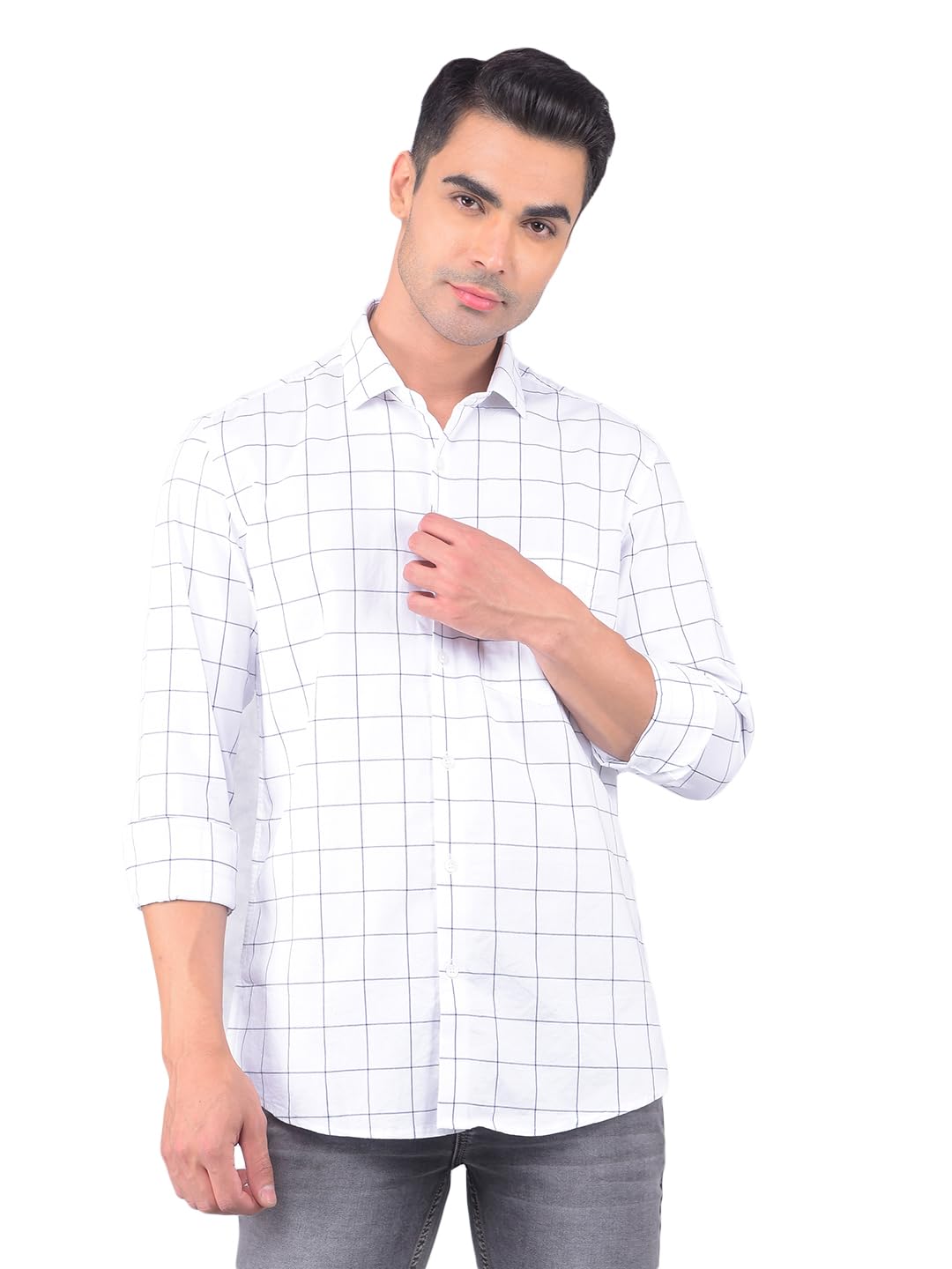 Crimsoune Club Men's White Windowpane Check 100% Cotton Shirt-picture-13