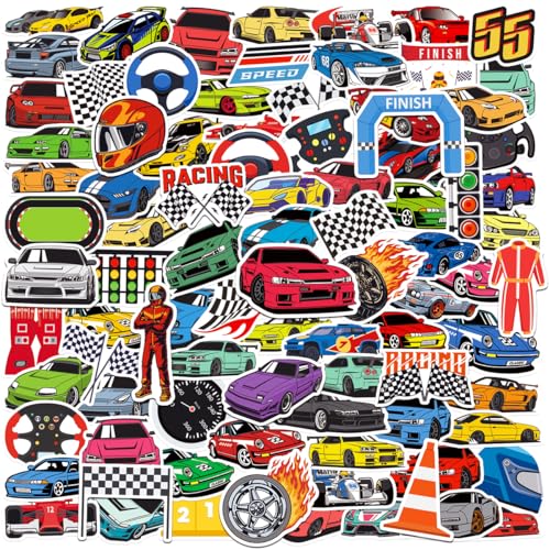 100pcs Race Car Theme Waterproof Vinyl Stickers - Racing Decor & Party Favors for Laptop Water Bottle Skateboard