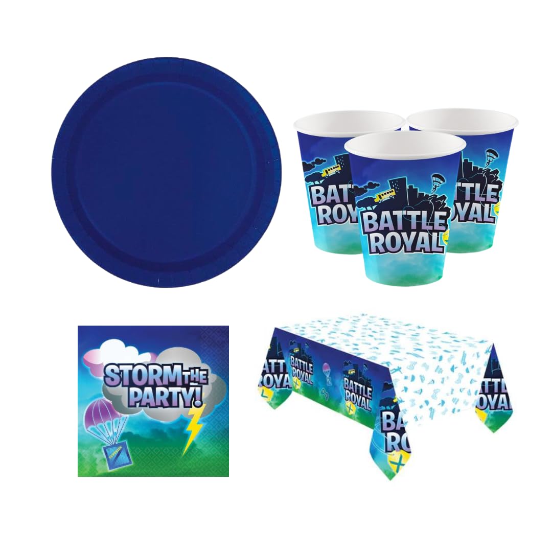Partymax Battle Royal Birthday Party Supplies Tableware Set for 16 Guests with Battle Royal Fornite Plates, Cups, Napkins and Tablecover
