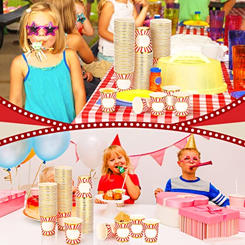 100 Pcs Circus Party Supplies Circus Cups Carnival Party Paper Cups Carnival Disposable Party Cups Red And White Stripes Cups For Dinner Picnic Juice Coffee Milk Carnival Birthday Party Supplies, 9 Oz #TOP4