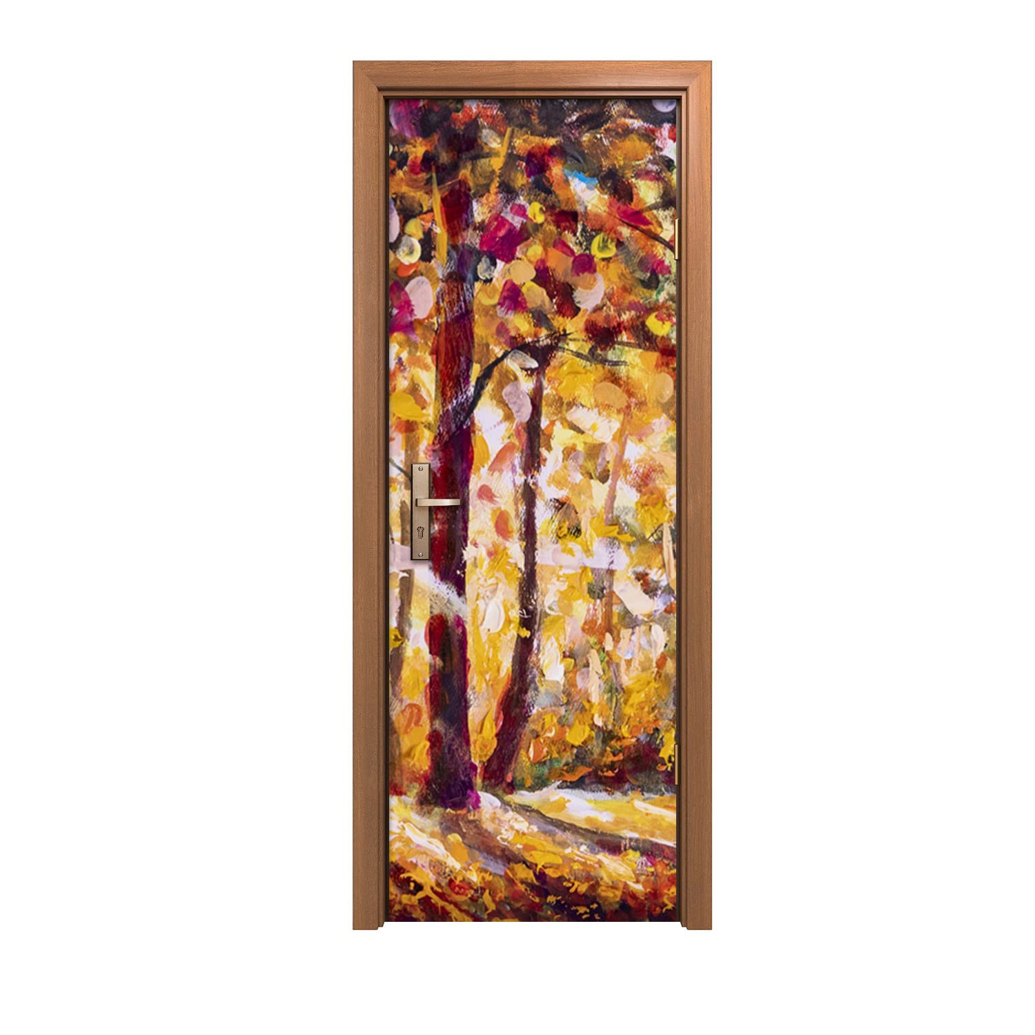 Autocollant de porte 70x200cm forêt automnale pour décoration murale