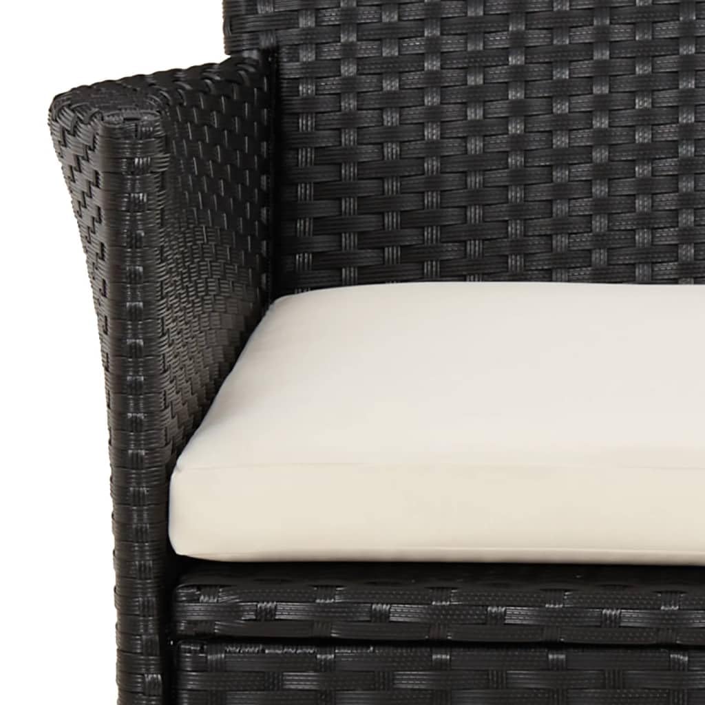 Fengshui Set da giardino da 3 pezzi, in polyrattan nero, con cuscino | Telaio in acciaio verniciato a polvere, resistente alle intemperie, facile da pulire, 110 kg per sedile