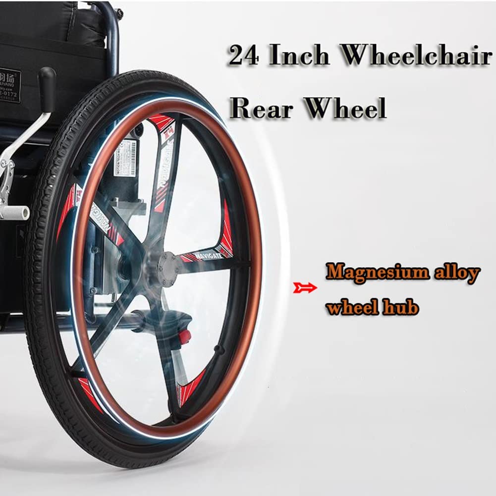 Accesorio para Silla de Ruedas Eléctrica de 24 Pulgadas, Rueda Trasera Maciza de PU, Cubo de Rueda de Aleación de Magnesio con Llanta de Empuje de Aleación de Aluminio