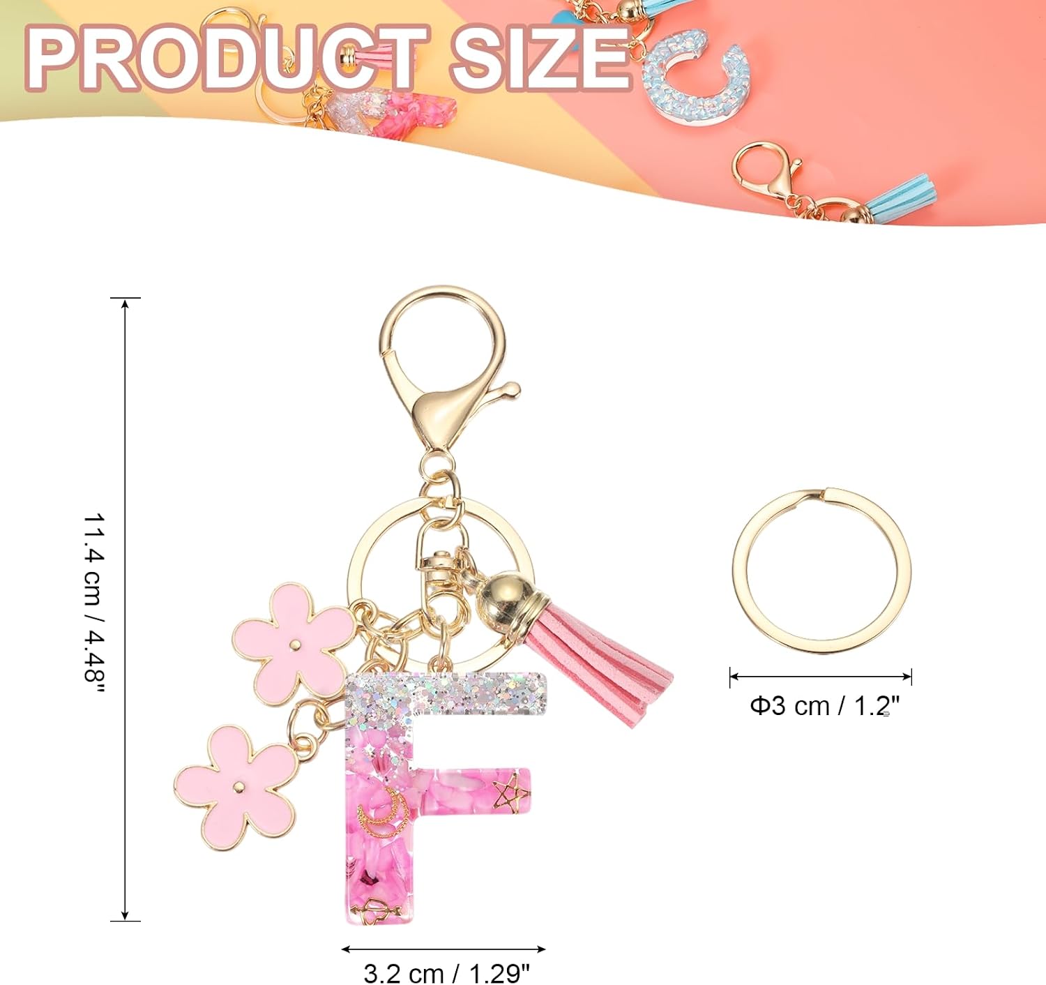 PATIKIL Alphabet Initial Letter Keychain, Resin Cute Keychains with Tassel Flowers Letter F Pendant Charm for Women Key Purse Handbag Bag Accessories, Pink image 2