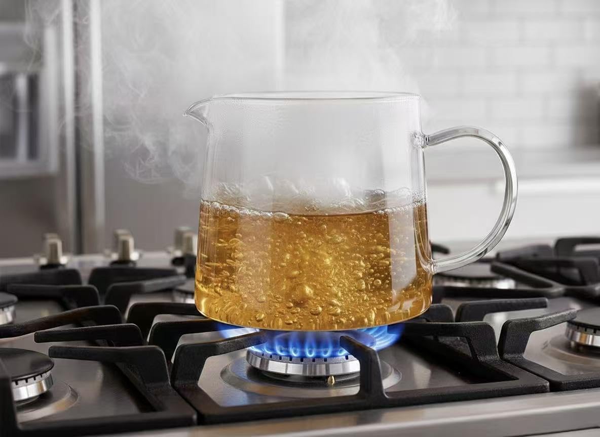 OCEANO Teiera in Vetro Borosilicato 1,5l Resistente al Calore Adatto Fornello Gas Colino The Filtro Acciaio Rimovibile Coperchio Infusore Fiamma Viva Caraffa Termica per Tè Polvere Infusi Erbe Foglie