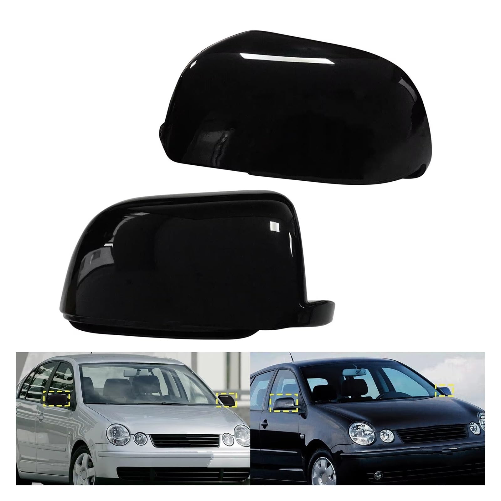 Calotta Specchietto Retrovisore Per Polo 9N 2002-2005 Calotte Copri Specchietti Retrovisori Laterali Nero Lucido Sinistra E Destra