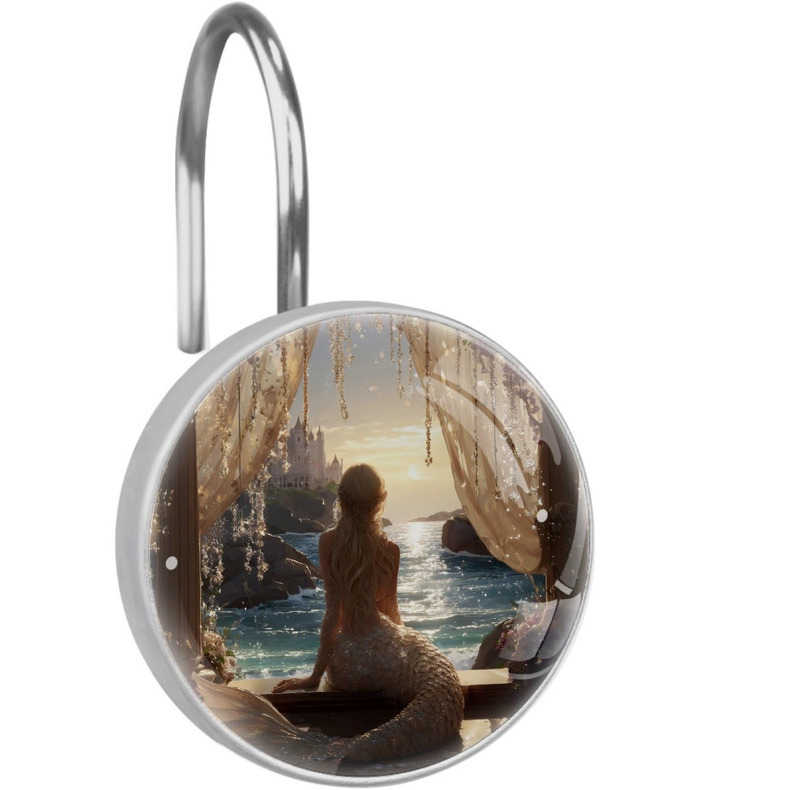 VAPOKF Shower Curtain Hooks, 12PCS Sunset Mermaid Shower Curtain Hook for Bathroom Decors Home Bedroom
