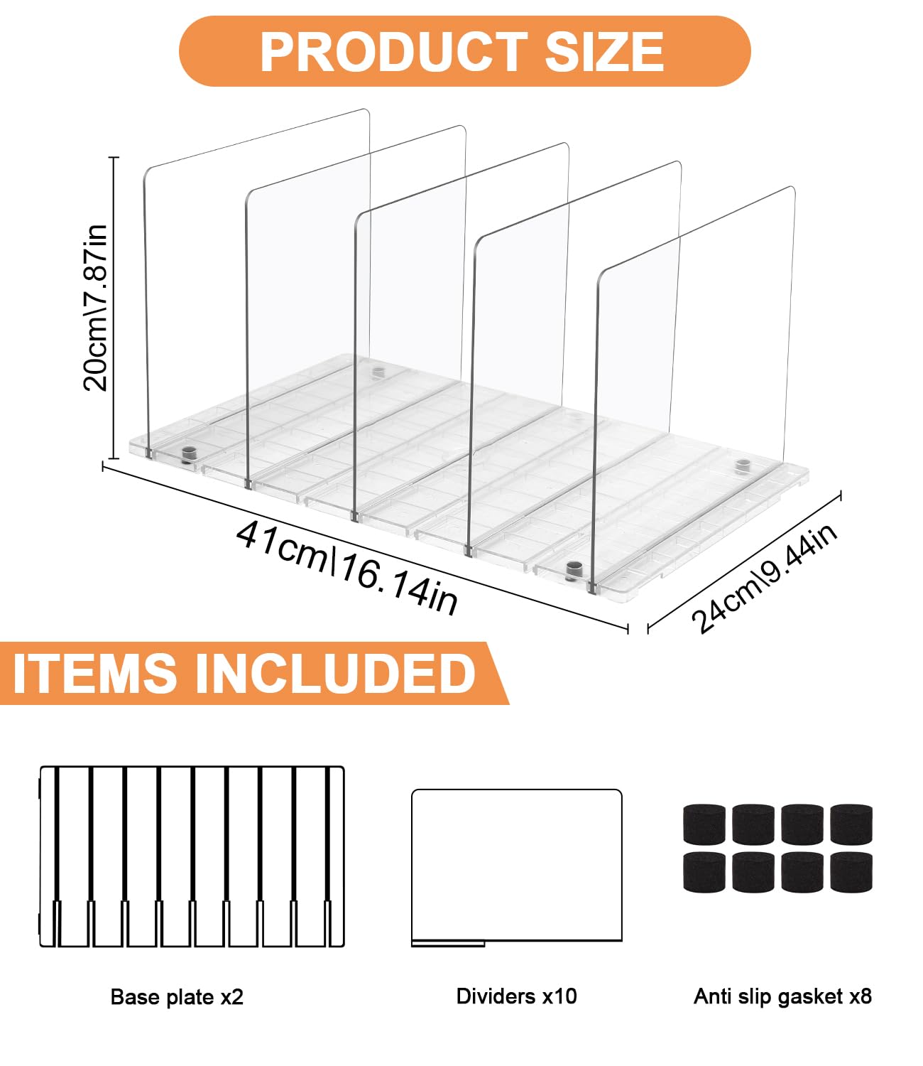 Lot de 10 Séparateurs de Sacs à Main, Organisateur Dressing Ajustable avec Base à Fentes et Diviseurs Ajustables, Rangement pour Dressing, Placard, Chambre et Cuisine