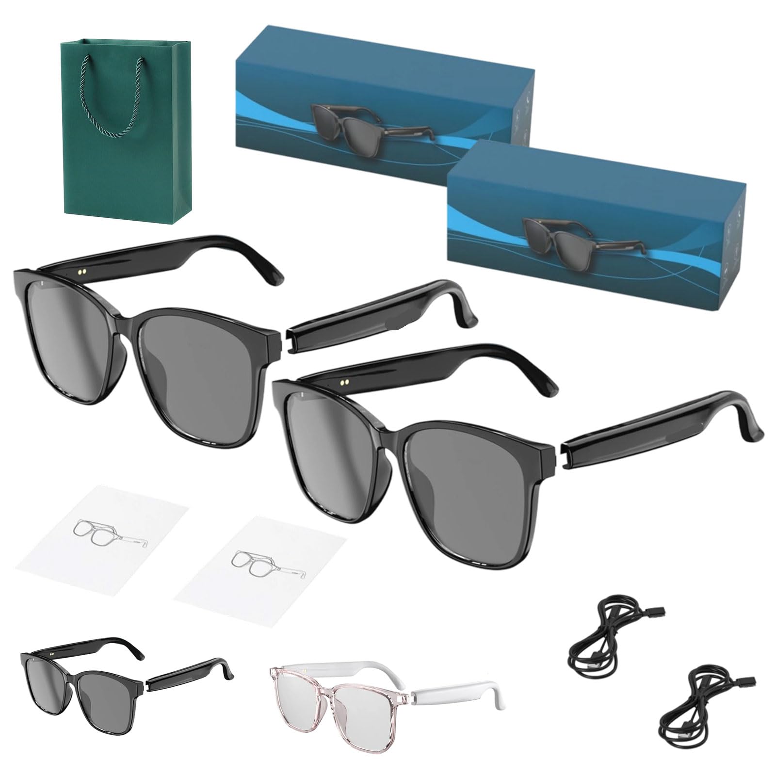 Lenskey AI Translation Glasses, Upgraded Wireless Bluetooth Smart AI Translation Glasses, 144 Language Real-Time Glasses Headset with Music Player & Hands-Free Calls for Men & Women (Black,2PC)