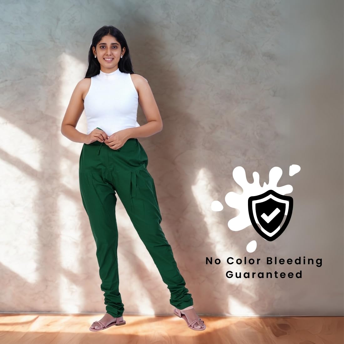 Happy Bunny Women’s Cotton Gathering Churidar Pants - Ethnic Gathereing Ankle, Drawstring Waist Bottoms for Kurtas, Office, Party, Casual Clothing (2XL, Dark Green) - Image 7 thumbnail