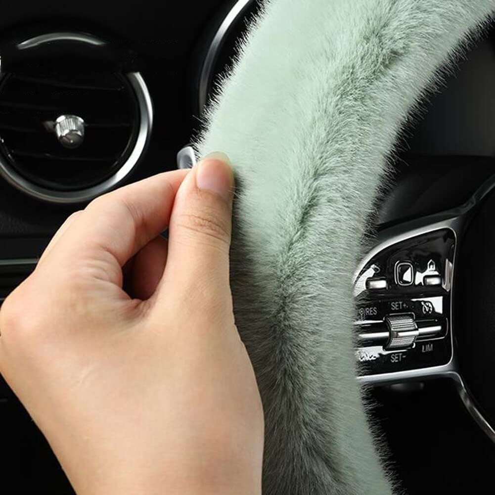 Car Steering Wheel Cover, Fluffy Soft Plush for Winter Warm, Cat Ears Warm Cover Non-Slip Car Steering Wheel Cover for Women and Men, 38cm/15 inch