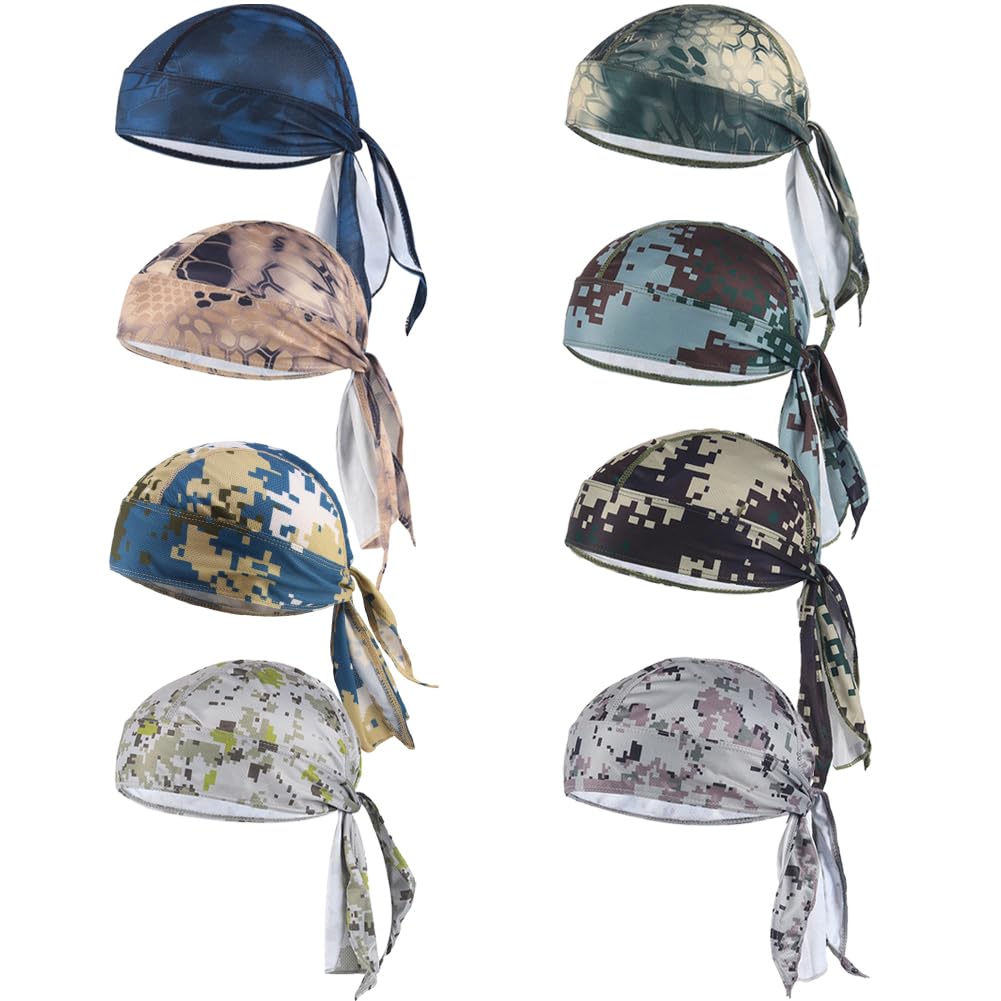 8Pcs Do Rag Skull Cap Sweat Wicking Doo Rag Helmet Liner Cooling Cap Motorcycle Cycling Head Wraps Bandana