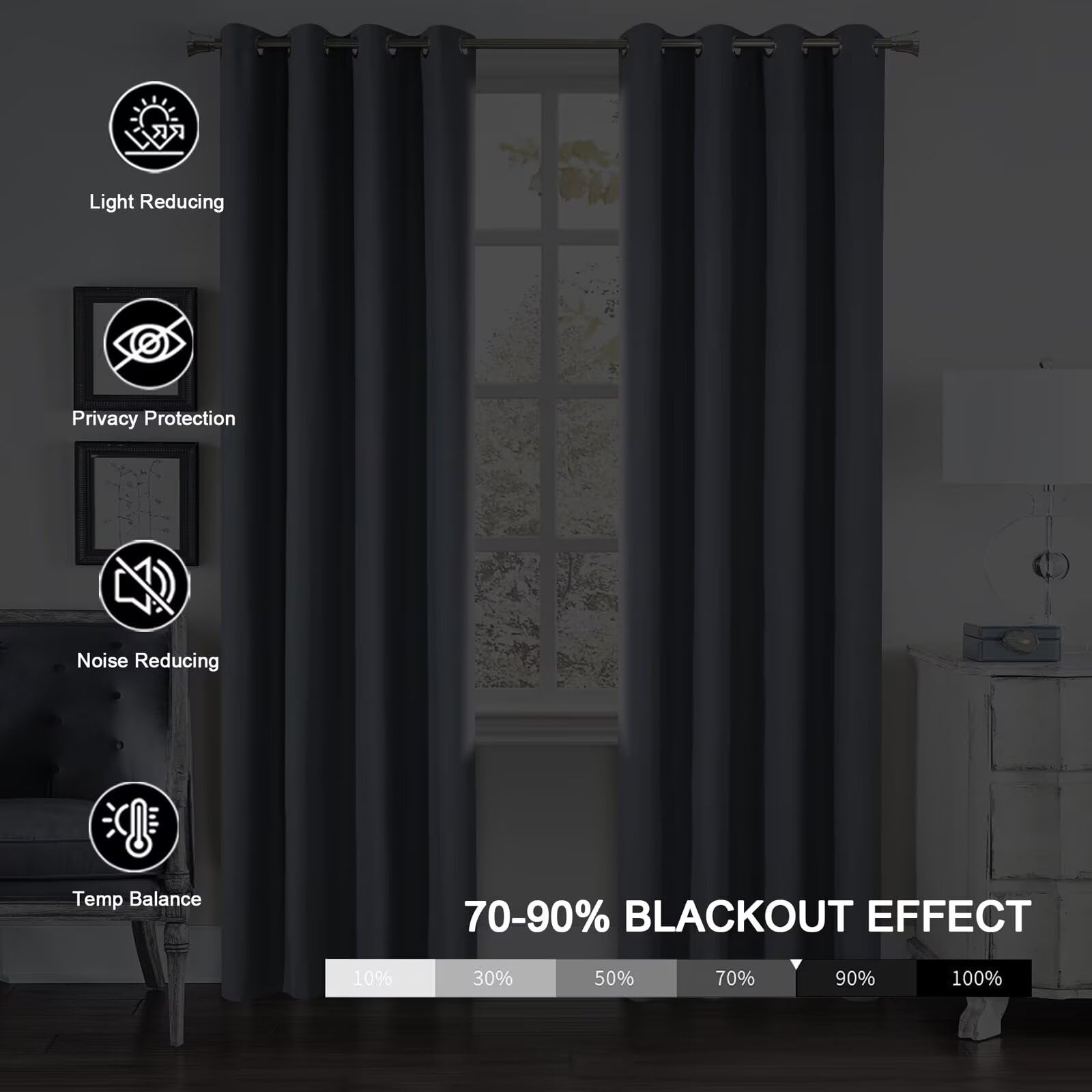 SSWH Rideaux Occultants Thermiques à Oeillets, Rideau Occultant Thermique Isolant Anti UV, Rideaux Opaque Draperies Unis pour Chambre et Salon (Gris, 107 x 244cm)