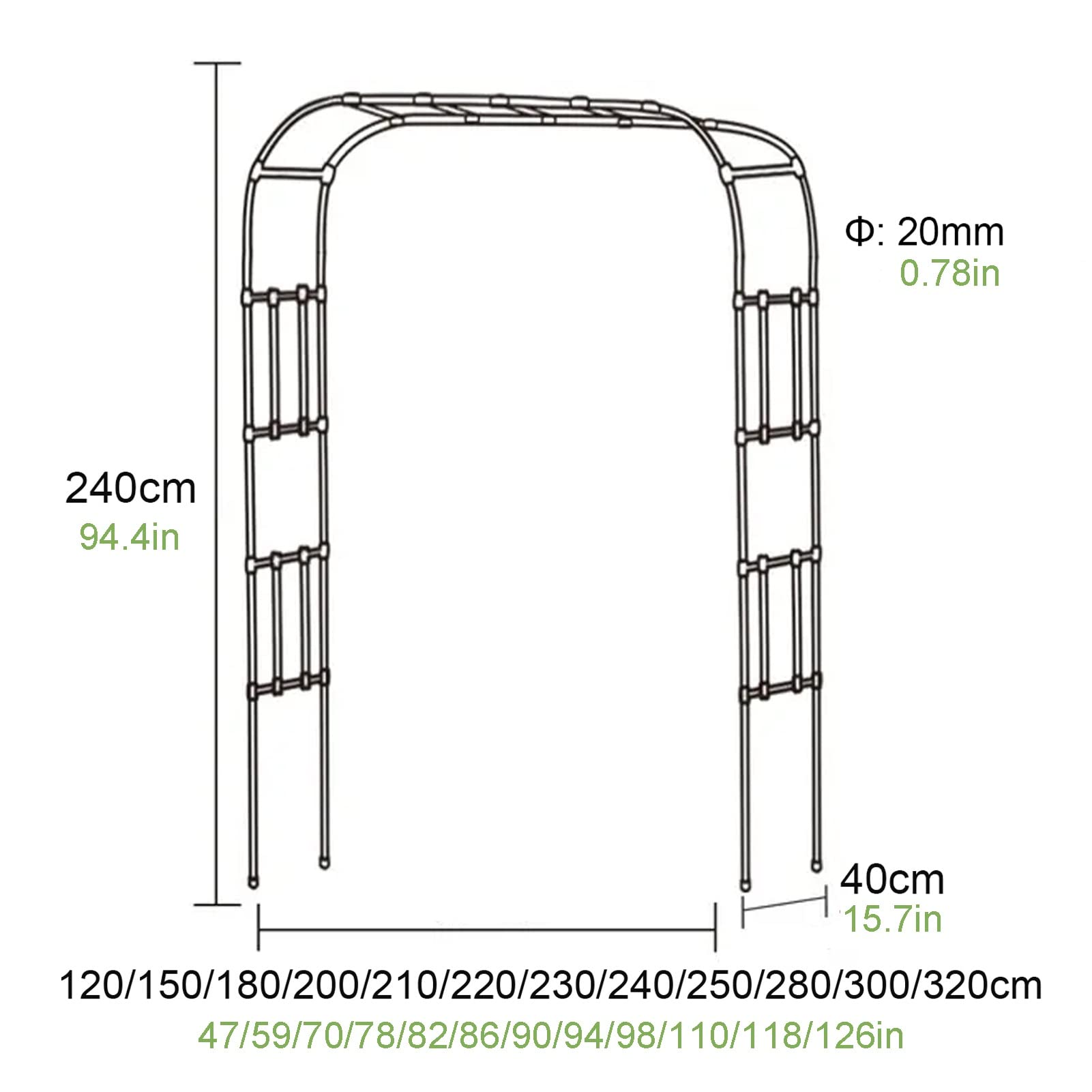 Stabiler Metall-Gartenbogen, 240 cm, wetterfest, Rosenspalier, Kletterpflanzenstütze für Terrasse, Hinterhof, Eingang, rostfreie Pergola, ideal für Gartenliebhaber